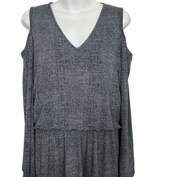 LONDON TIMES Gray Cold Shoulder Blouson Stretch Knit Knee Length Dress sz 10 - Picture 3 of 16